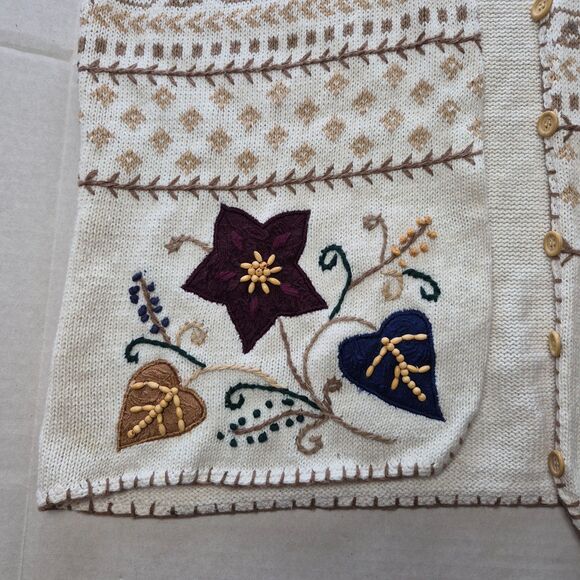 Beldochpopper Cardigan Size XL Tan with Embroadary on Front & Sleeveless - Picture 2 of 6